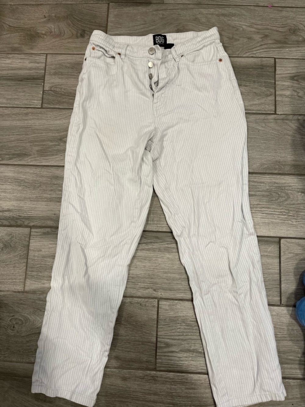 BDG White Pinstripe High-Rise Jeans with Copper Rivets